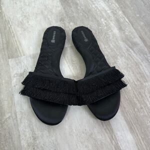 Birdies The Sparrow Black Fringe Slides Sandals 7.5